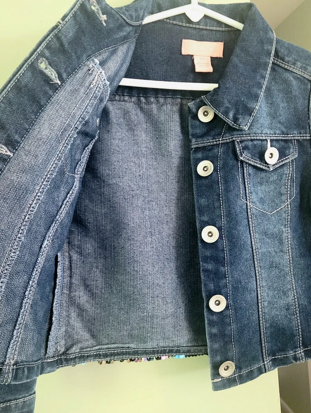 Girls Shimmering Sequin Appliqué Back Denim Jacket Size 7